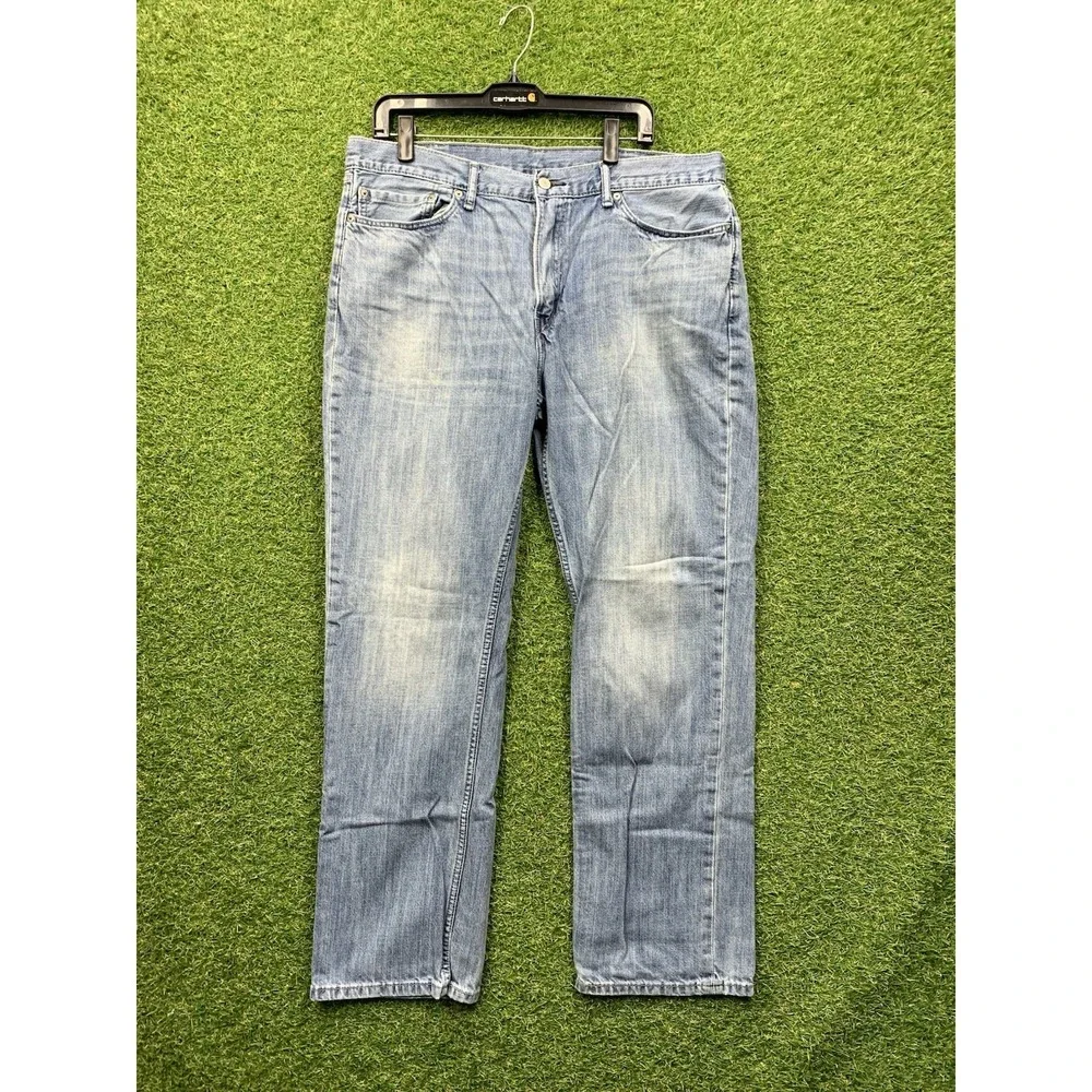 Levis 514 Jeans Mens 36x30 Slim Straight Whiskered Fade Light Wash Blue Denim